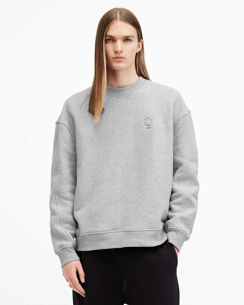 all saints Haven Embroidered Logo Oversized Sweatshirt Grey Marl