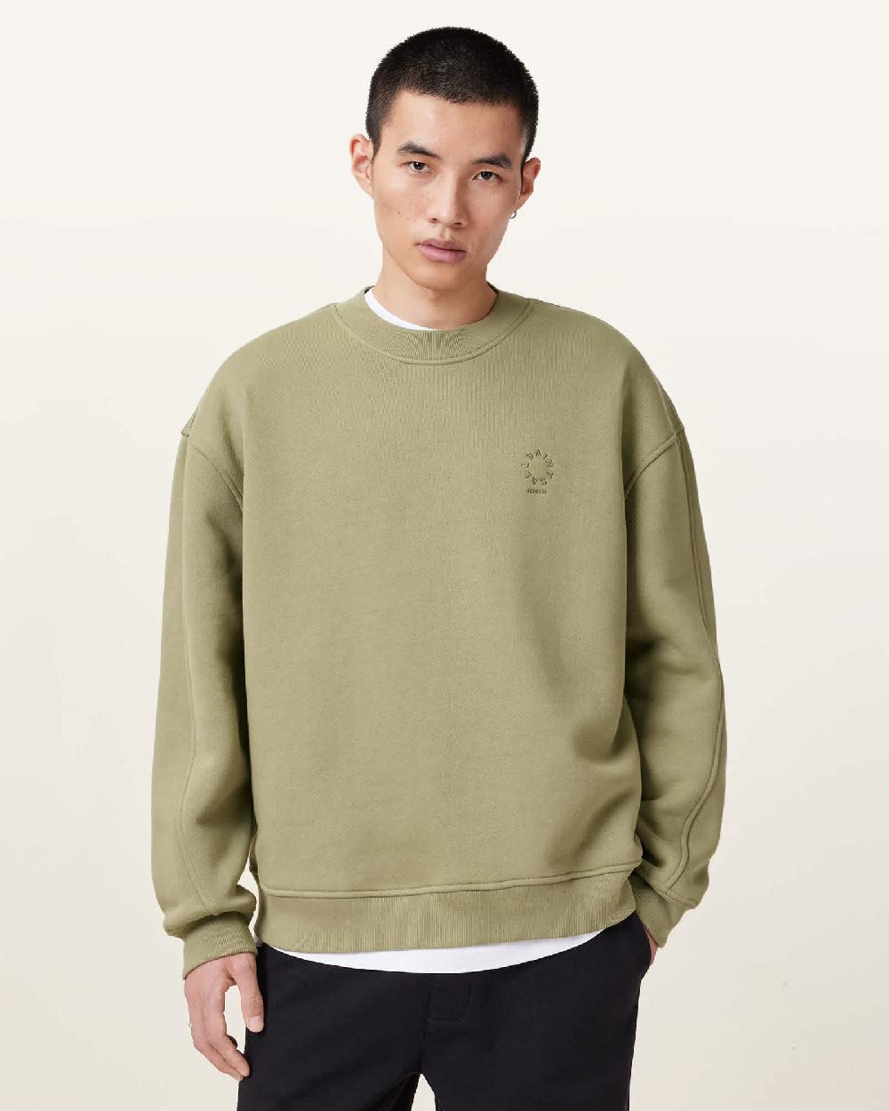 All Saints Haven Embroidered Logo Oversized Sweatshirt LIGHT ASH GREEN