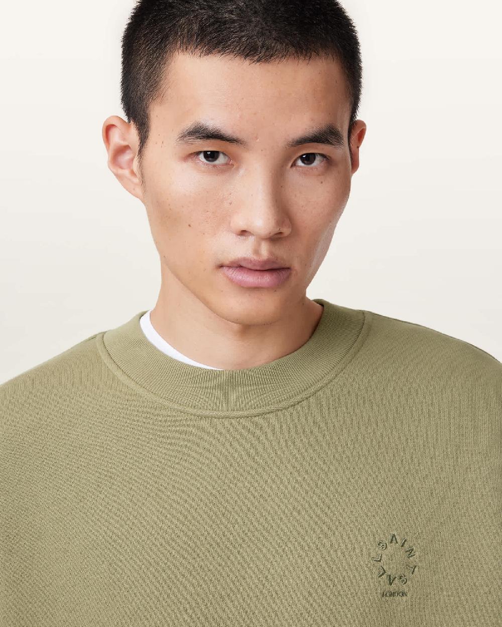 All Saints Haven Embroidered Logo Oversized Sweatshirt LIGHT ASH GREEN