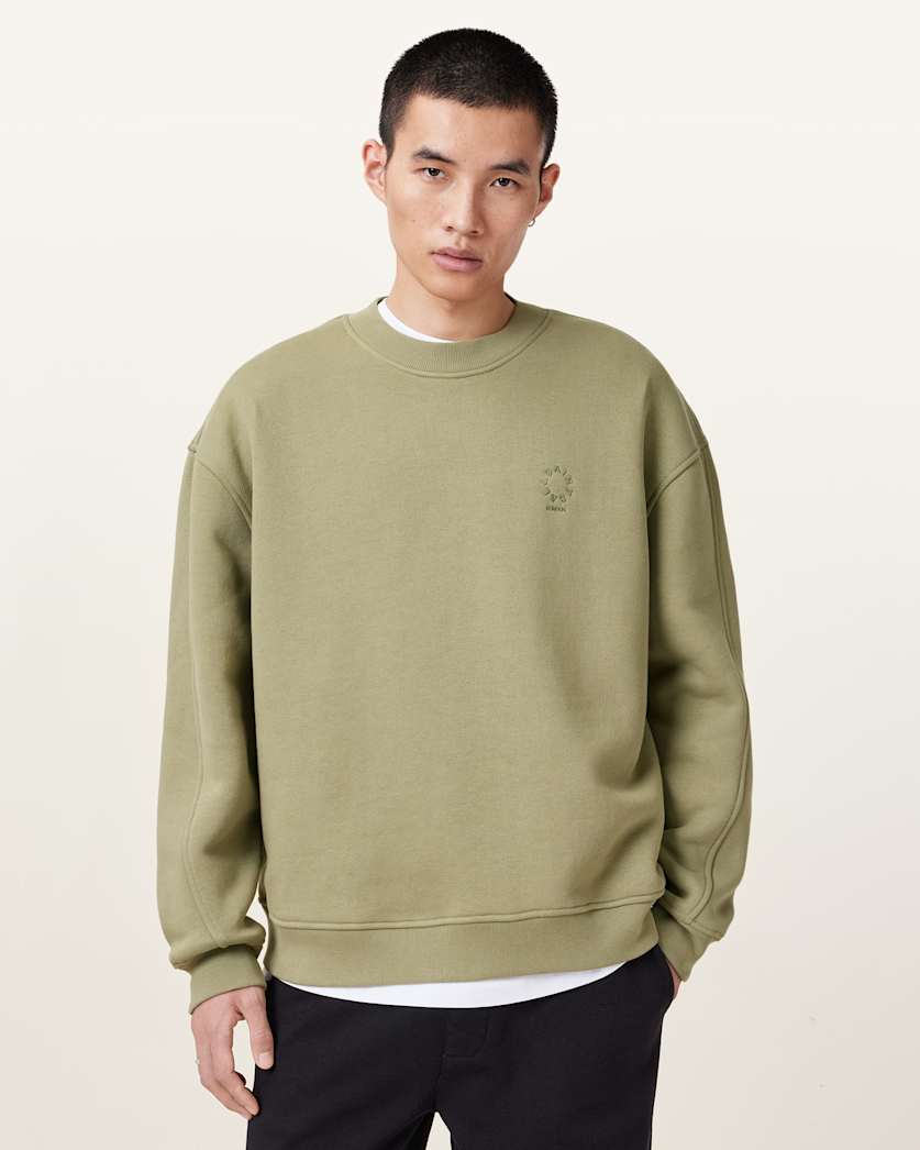 all saints Haven Embroidered Logo Oversized Sweatshirt LIGHT ASH GREEN