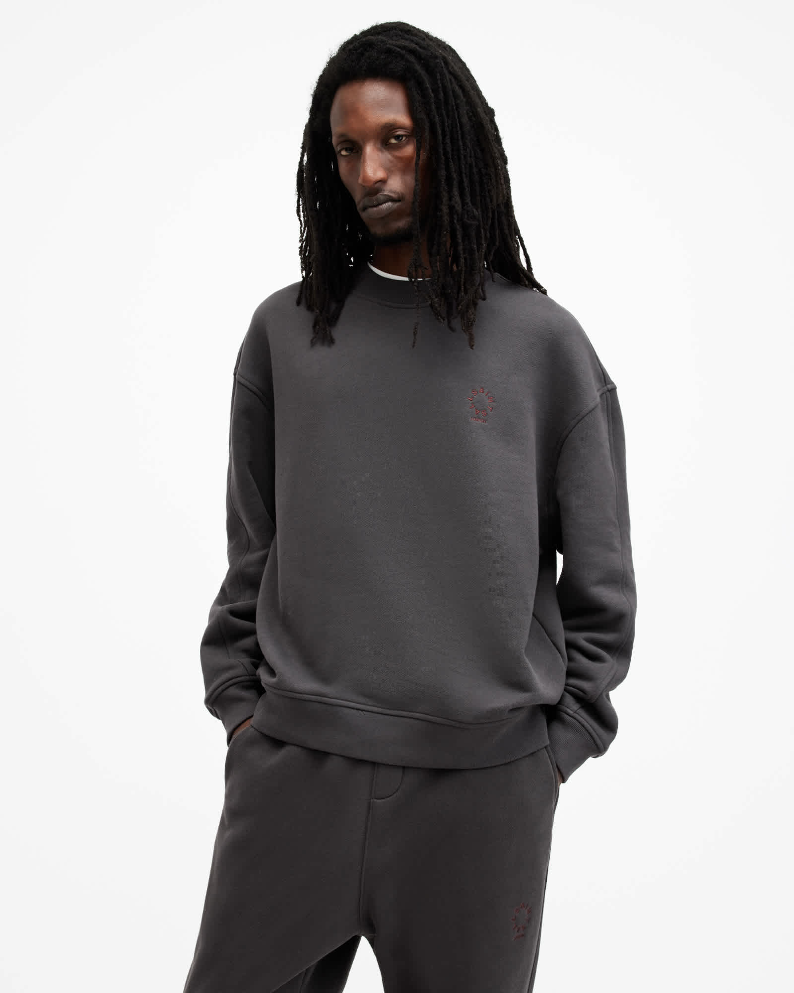 All Saints Haven Embroidered Logo Oversized Sweatshirt Washed Black