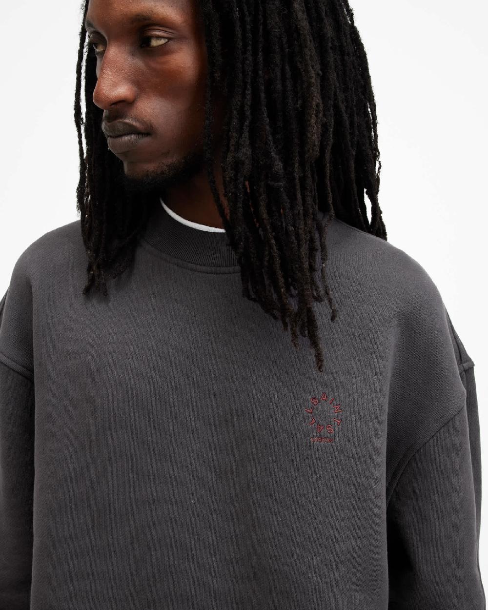 All Saints Haven Embroidered Logo Oversized Sweatshirt Washed Black