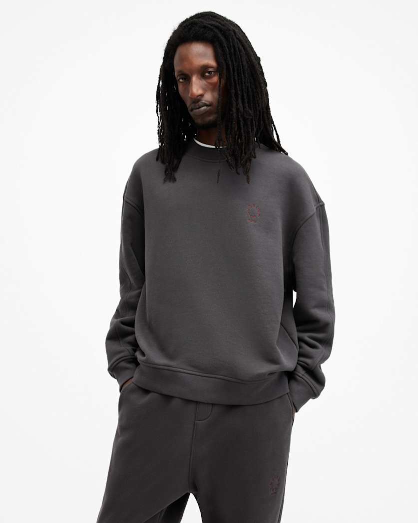 all saints Haven Embroidered Logo Oversized Sweatshirt Washed Black