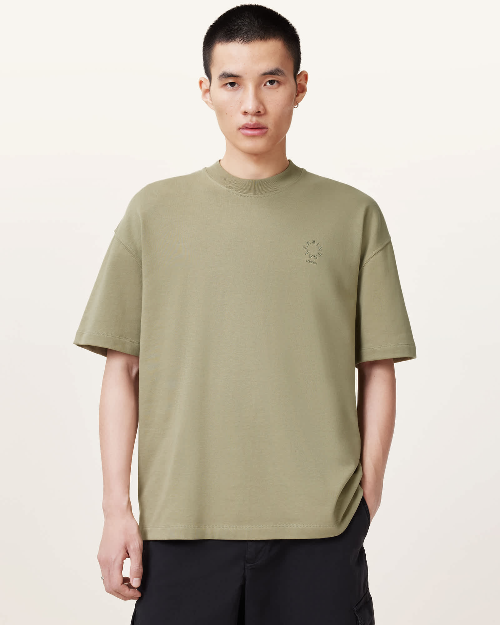 All Saints Haven Embroidered Logo Oversized T-Shirt LIGHT ASH GREEN