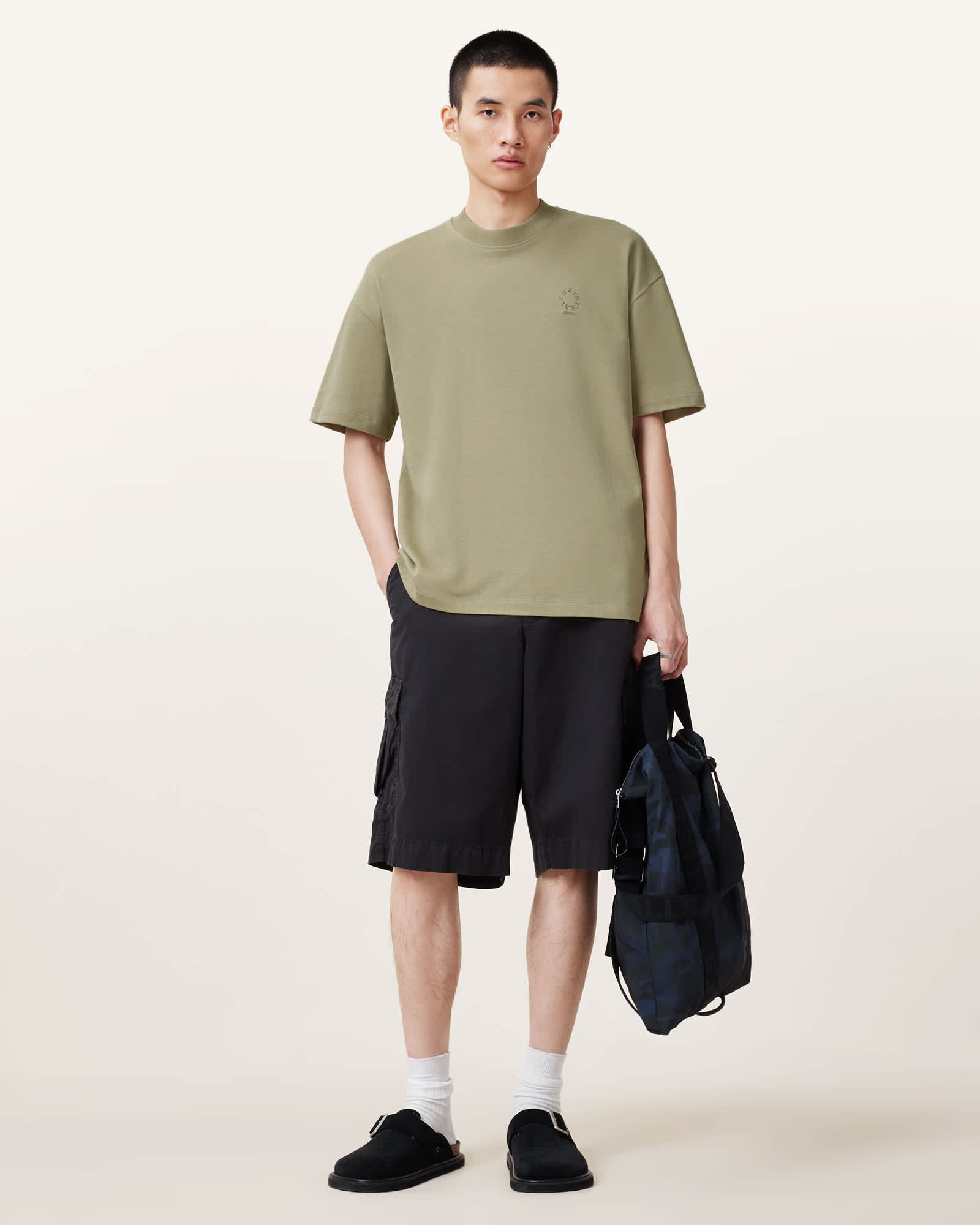 All Saints Haven Embroidered Logo Oversized T-Shirt LIGHT ASH GREEN