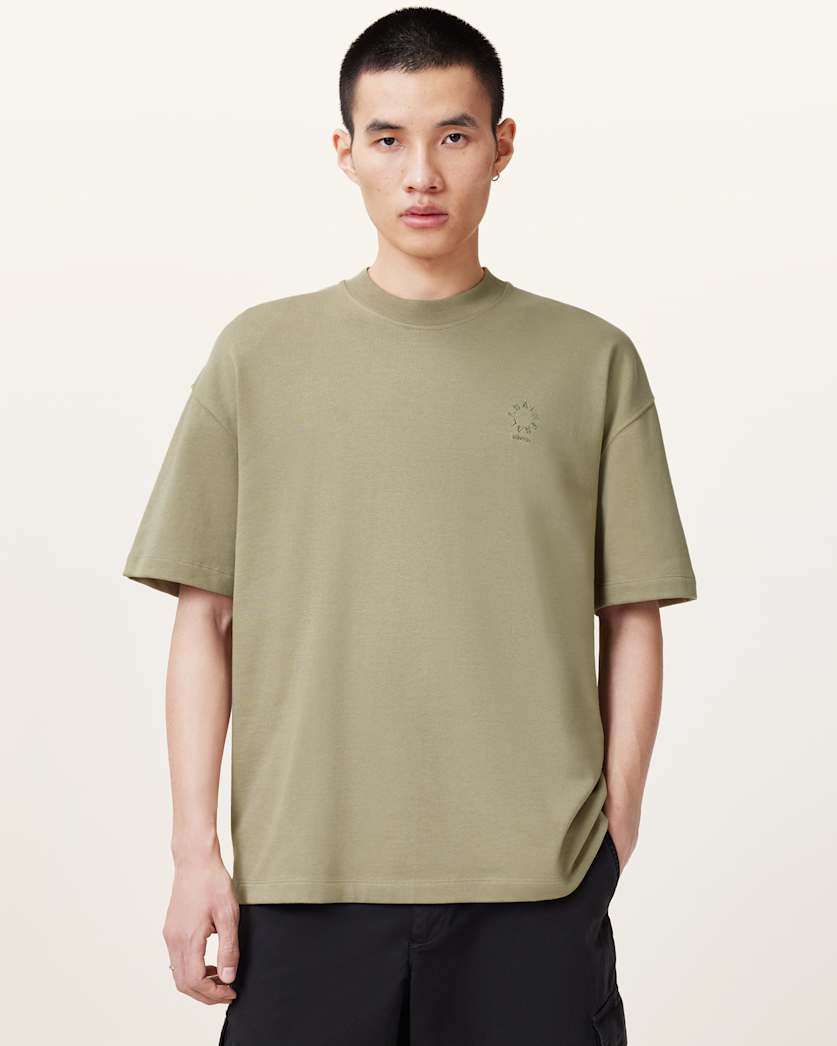 all saints Haven Embroidered Logo Oversized T-Shirt LIGHT ASH GREEN