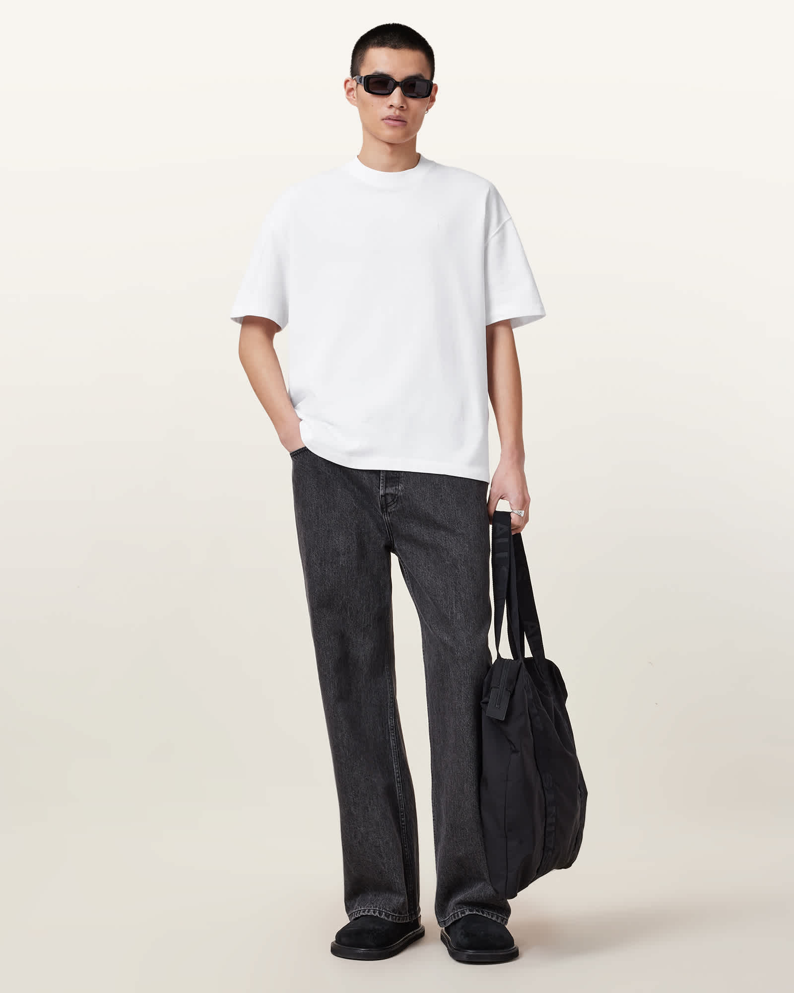 All Saints Haven Embroidered Logo Oversized T-Shirt Optic White