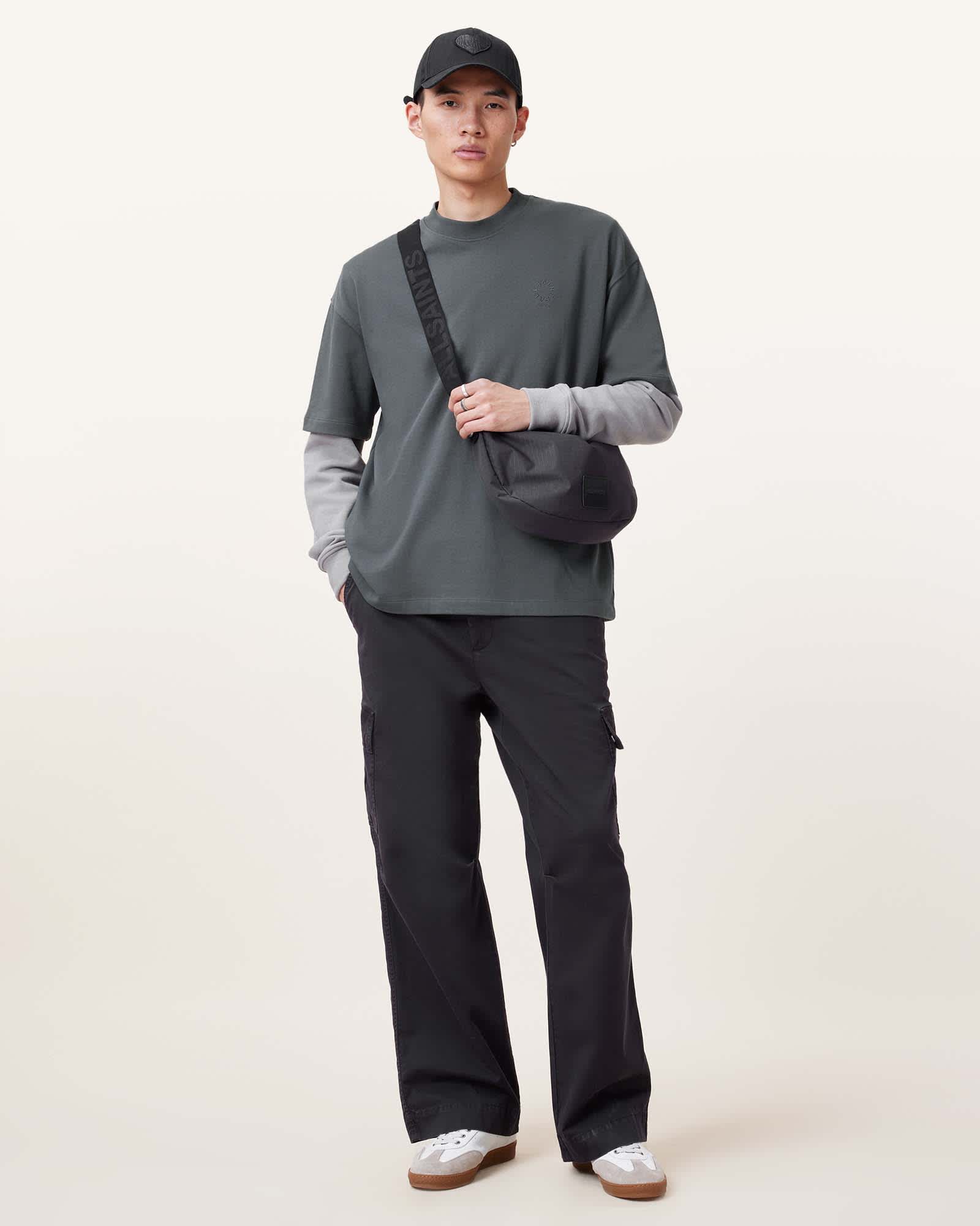 All Saints Haven Embroidered Logo Oversized T-Shirt Pitched Blue