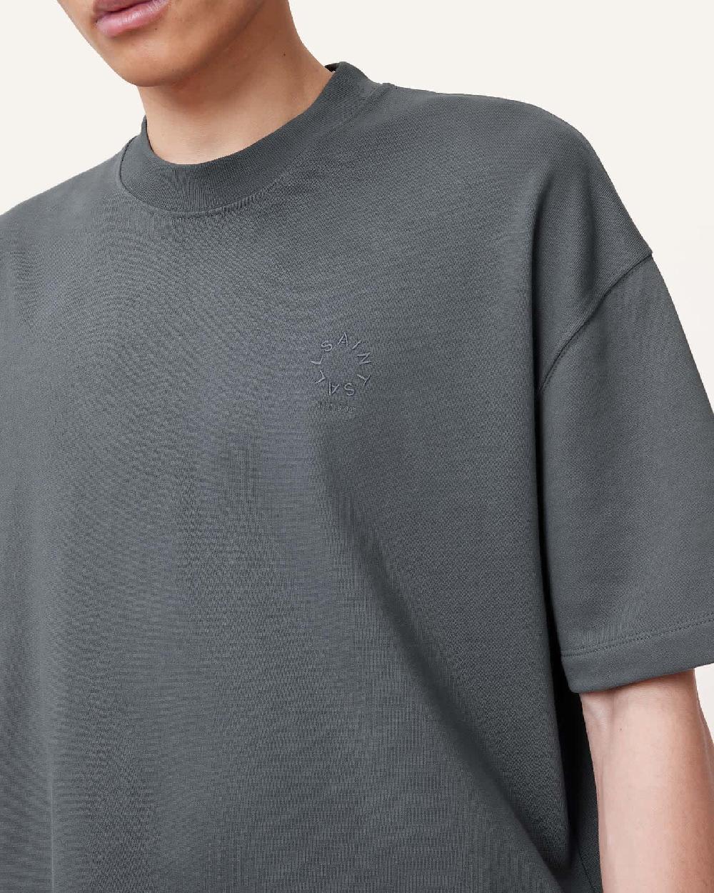 All Saints Haven Embroidered Logo Oversized T-Shirt Pitched Blue