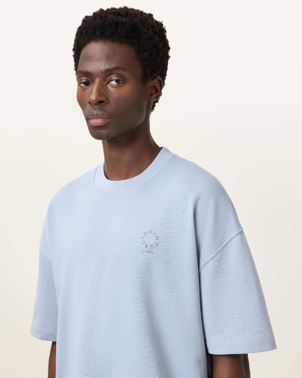 All Saints Haven Embroidered Logo Oversized T-Shirt Willow Blue