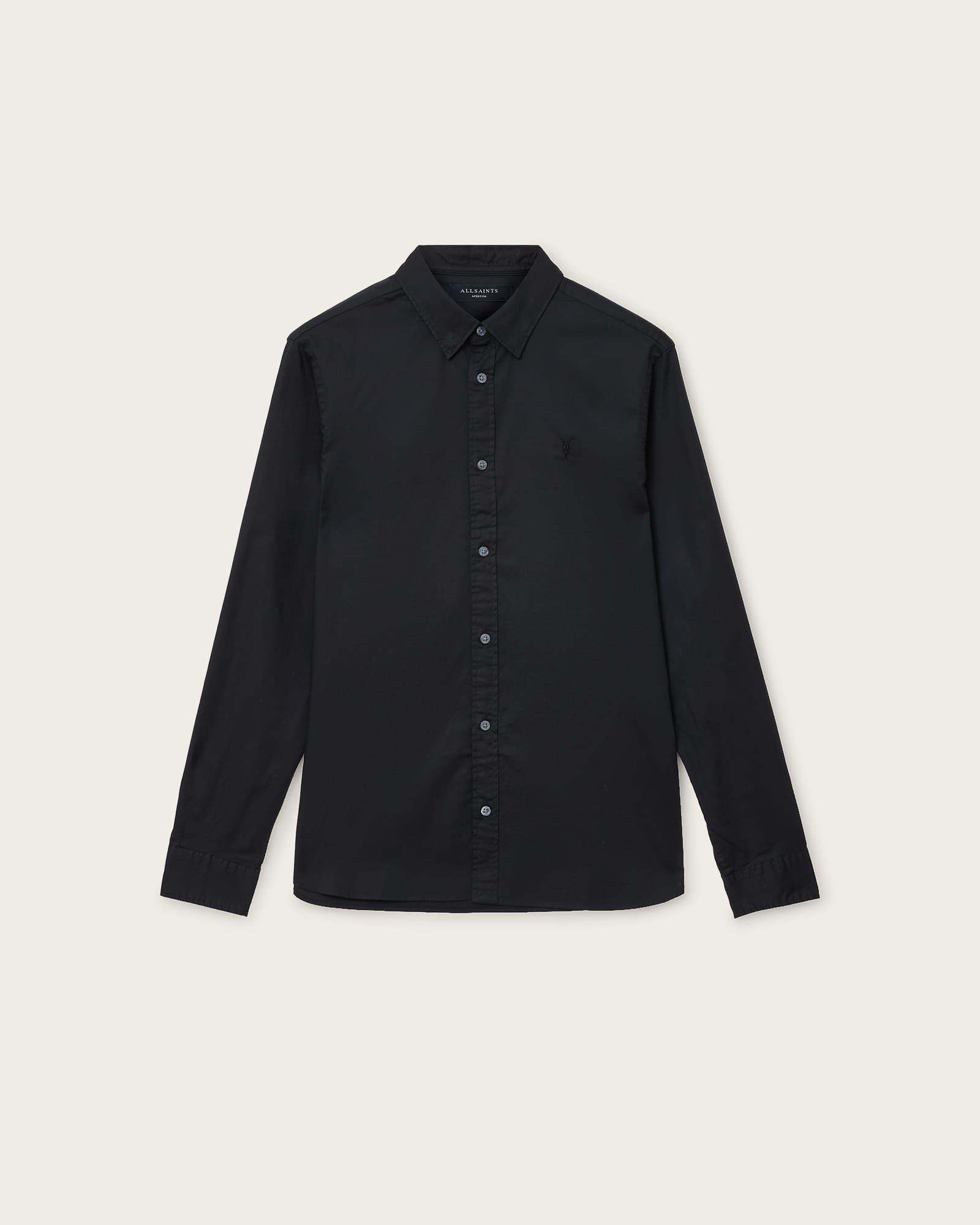 All Saints Hawthorne Ramskull Stretch Fit Shirt Black