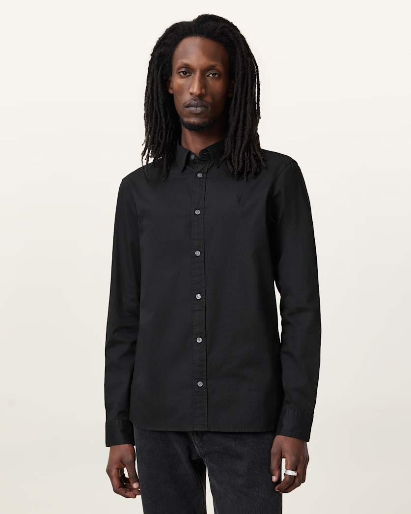 all saints Hawthorne Ramskull Stretch Fit Shirt Black