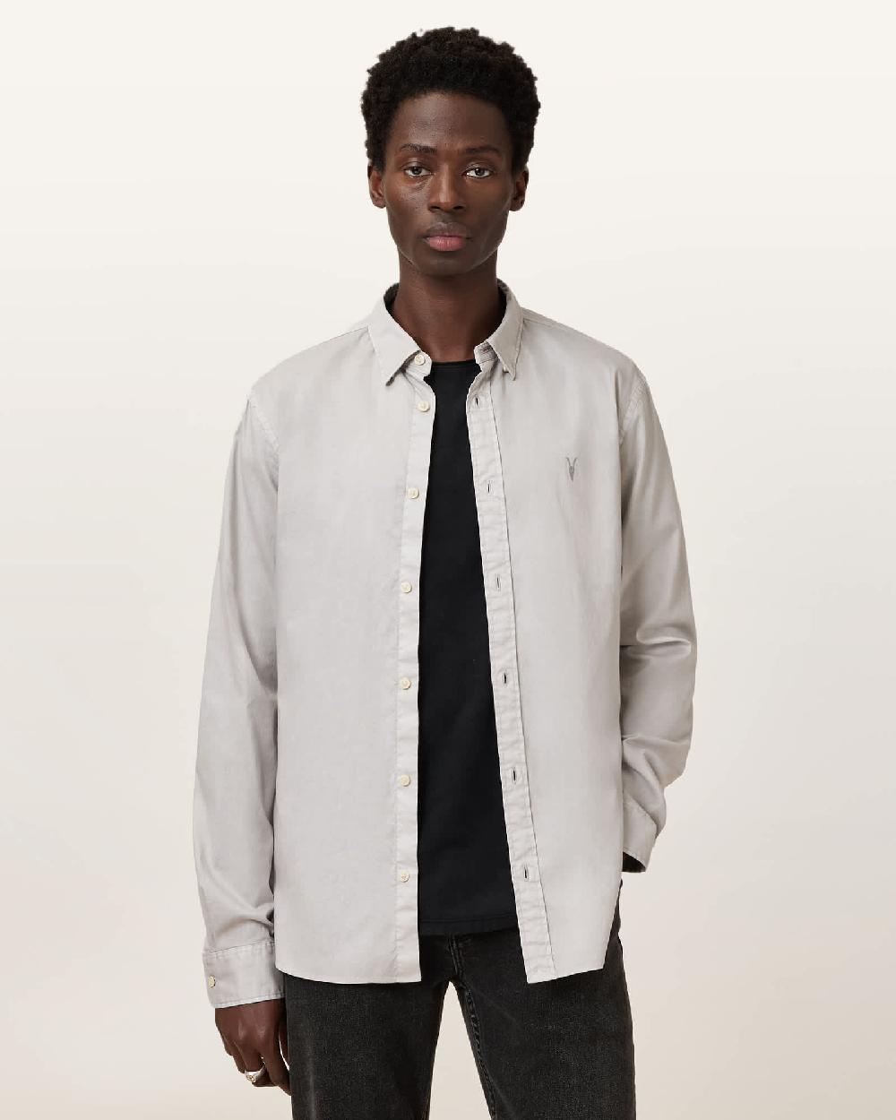 All Saints Hawthorne Ramskull Stretch Fit Shirt Cloudy Grey