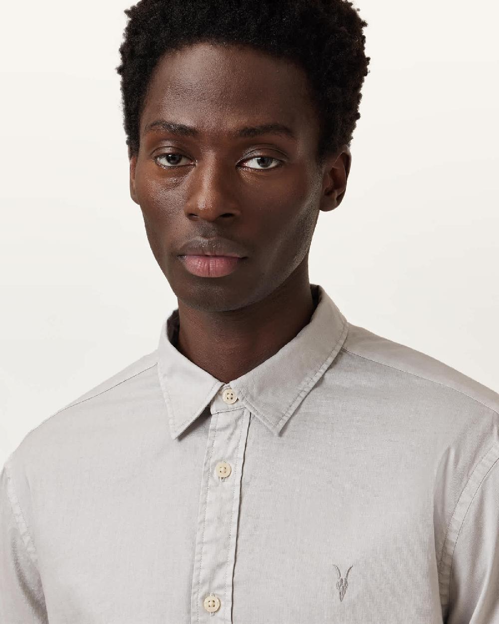All Saints Hawthorne Ramskull Stretch Fit Shirt Cloudy Grey