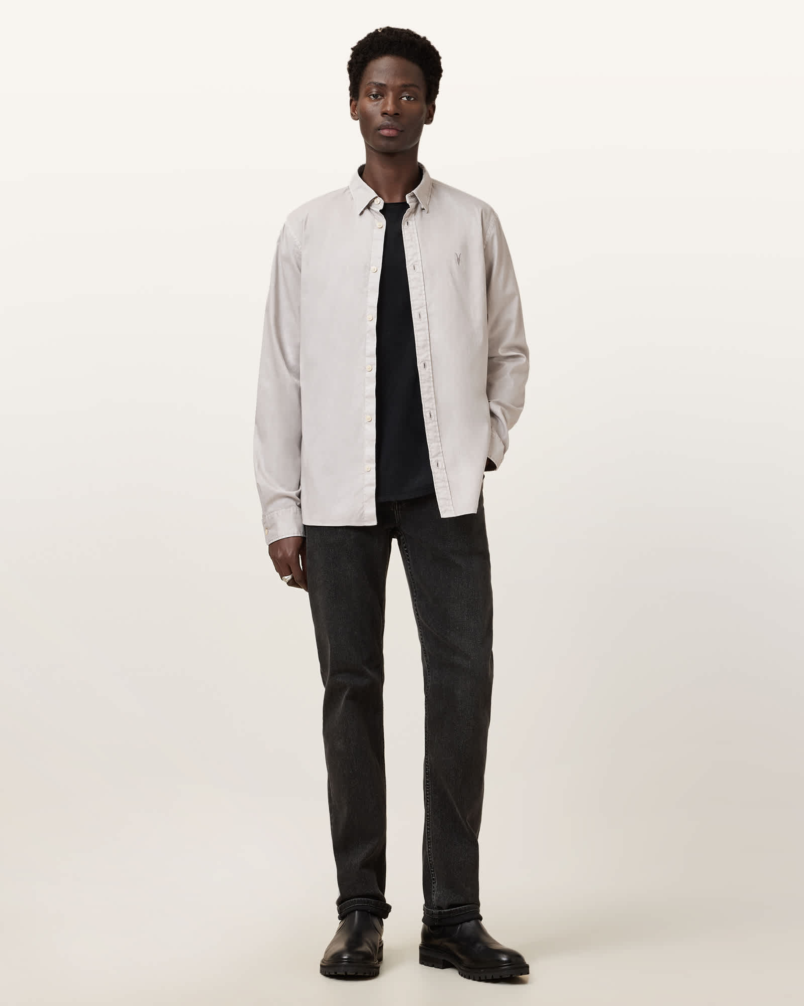 All Saints Hawthorne Ramskull Stretch Fit Shirt Cloudy Grey