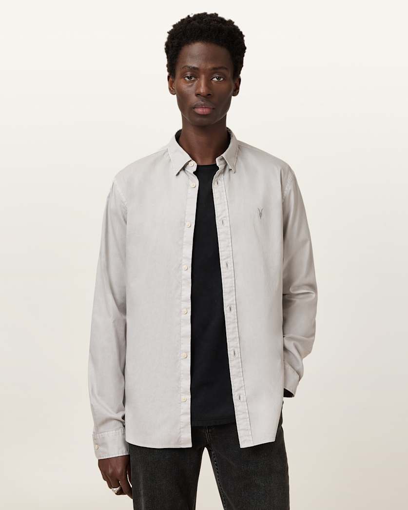 all saints Hawthorne Ramskull Stretch Fit Shirt Cloudy Grey