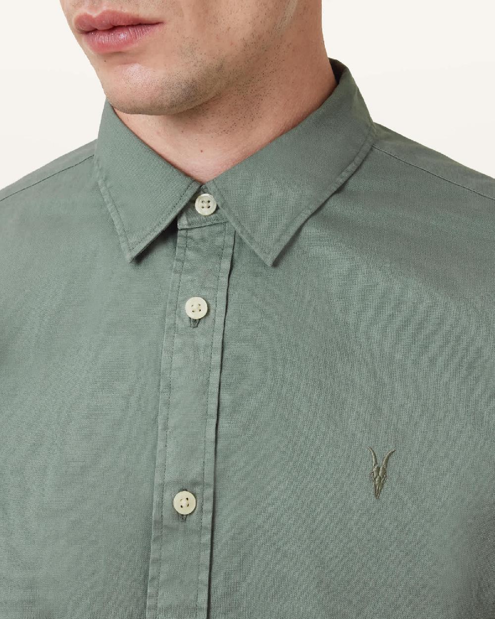 All Saints Hawthorne Ramskull Stretch Fit Shirt Smokey Green