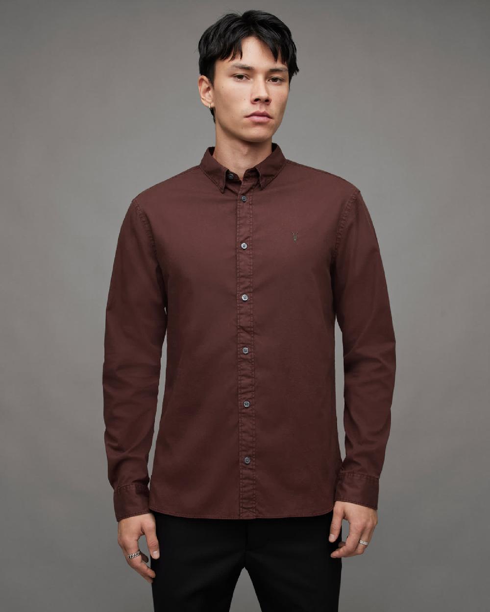 All Saints Hawthorne Ramskull Stretch Fit Shirt Warm Red