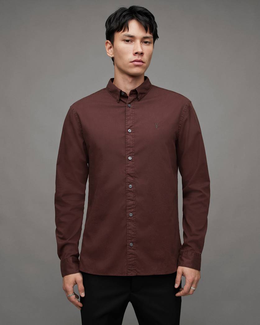 all saints Hawthorne Ramskull Stretch Fit Shirt Warm Red