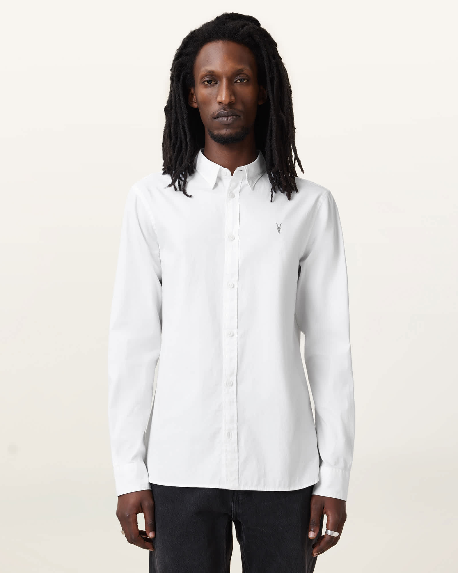 All Saints Hawthorne Ramskull Stretch Fit Shirt White