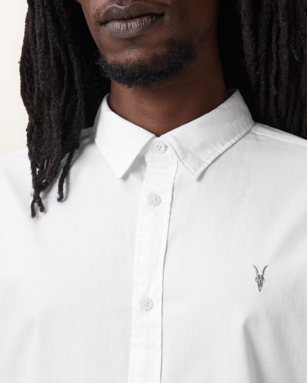 All Saints Hawthorne Ramskull Stretch Fit Shirt White