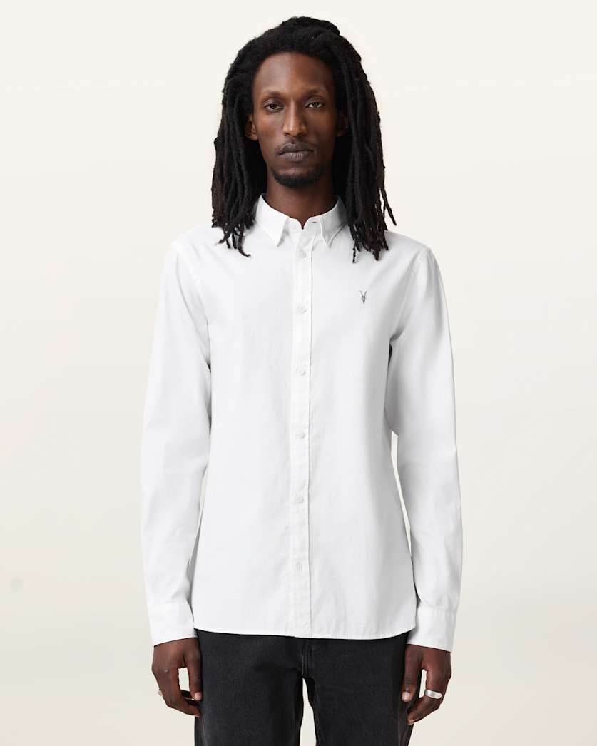 all saints Hawthorne Ramskull Stretch Fit Shirt White