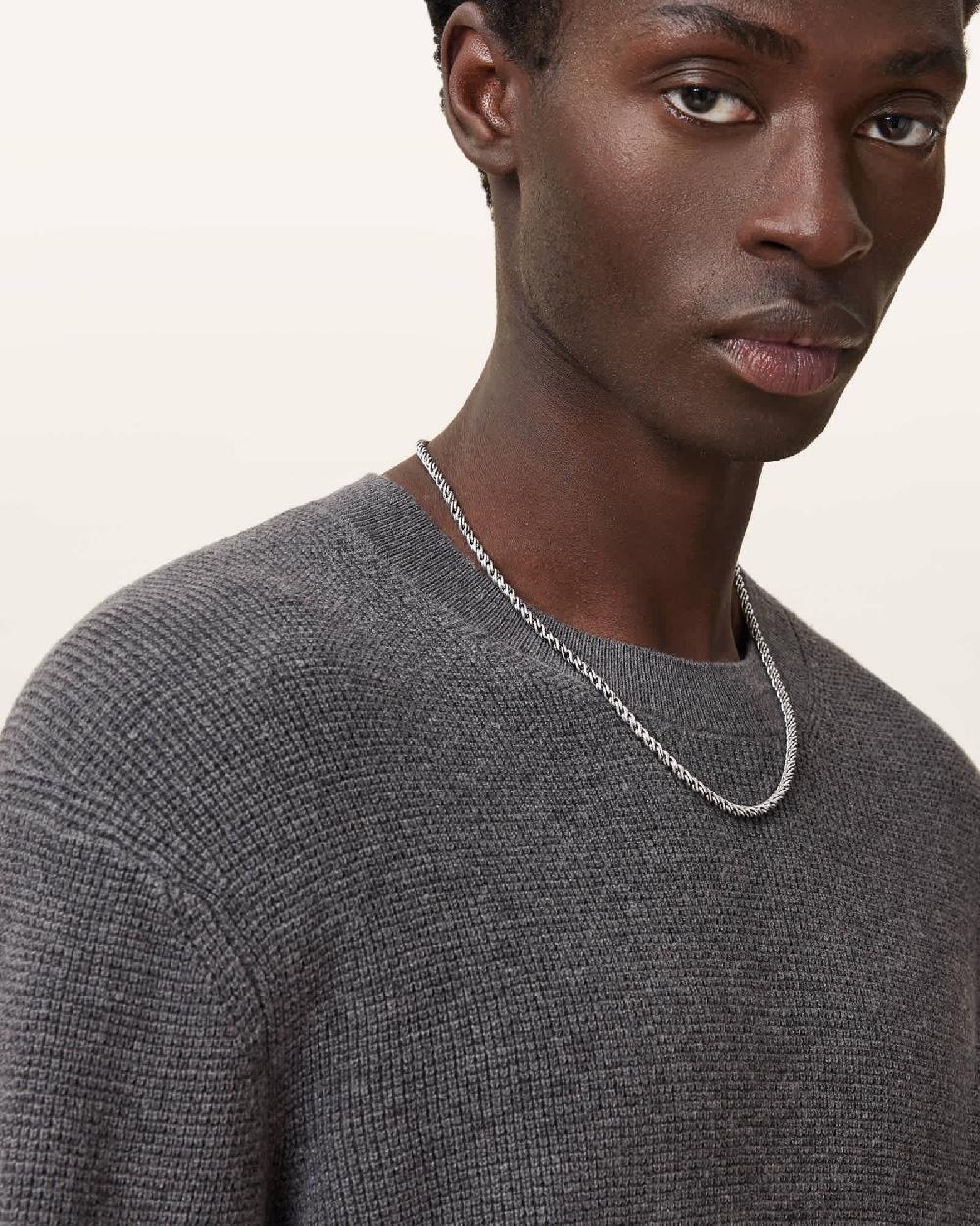 All Saints Hayes Waffle Crew Neck Sweater Monument Gray