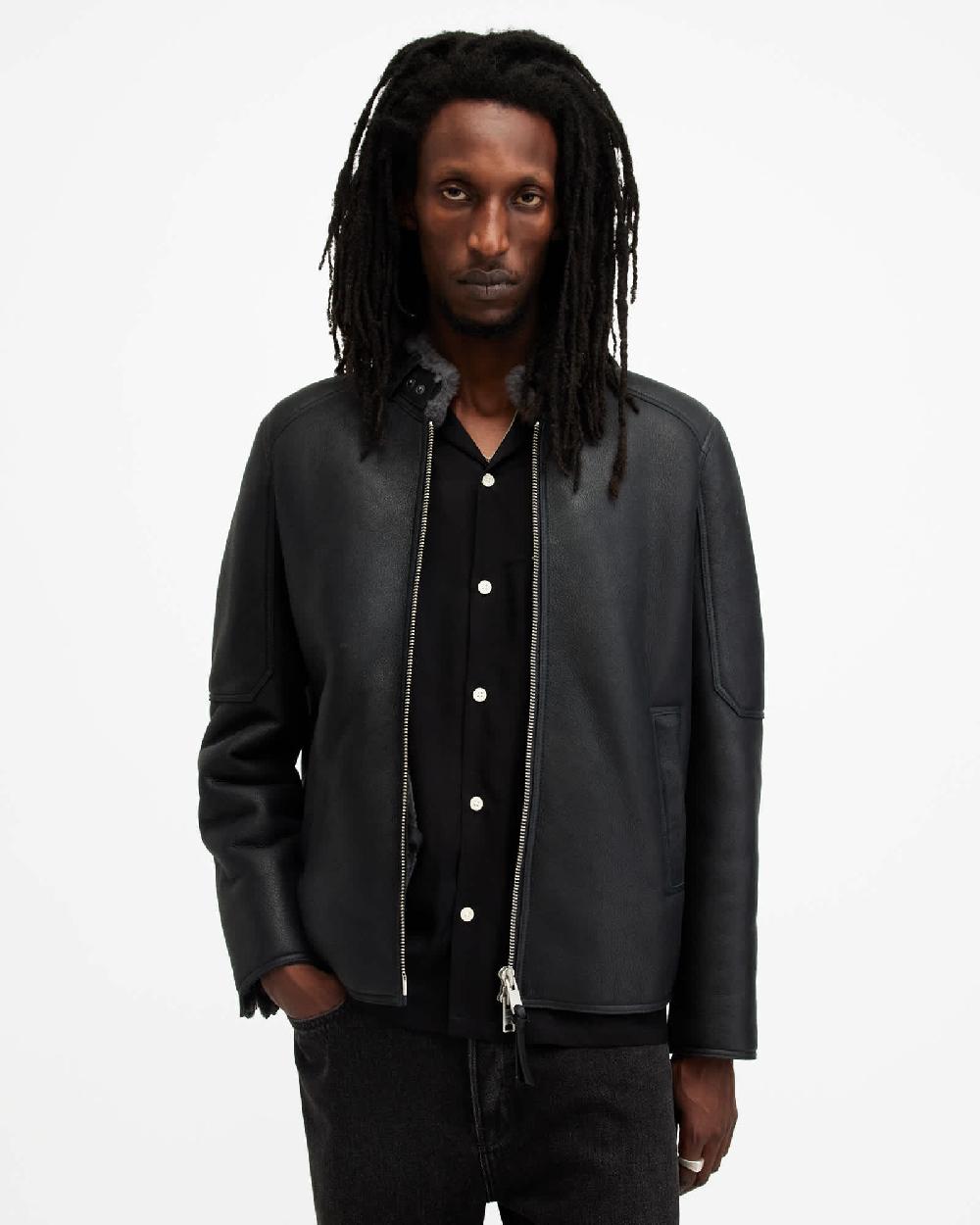 All Saints Hayward Shearling Relaxed Fit Jacket Black