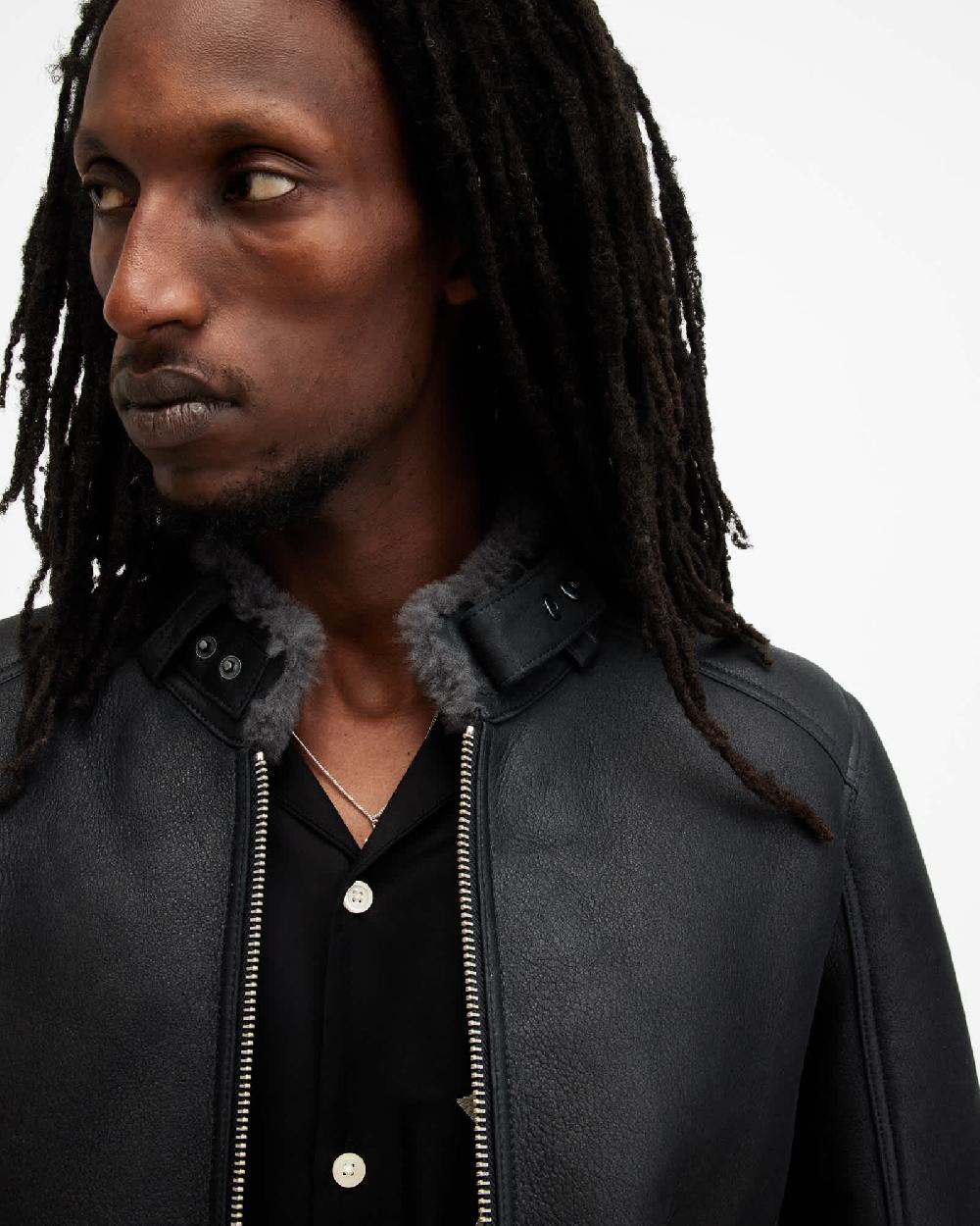 All Saints Hayward Shearling Relaxed Fit Jacket Black