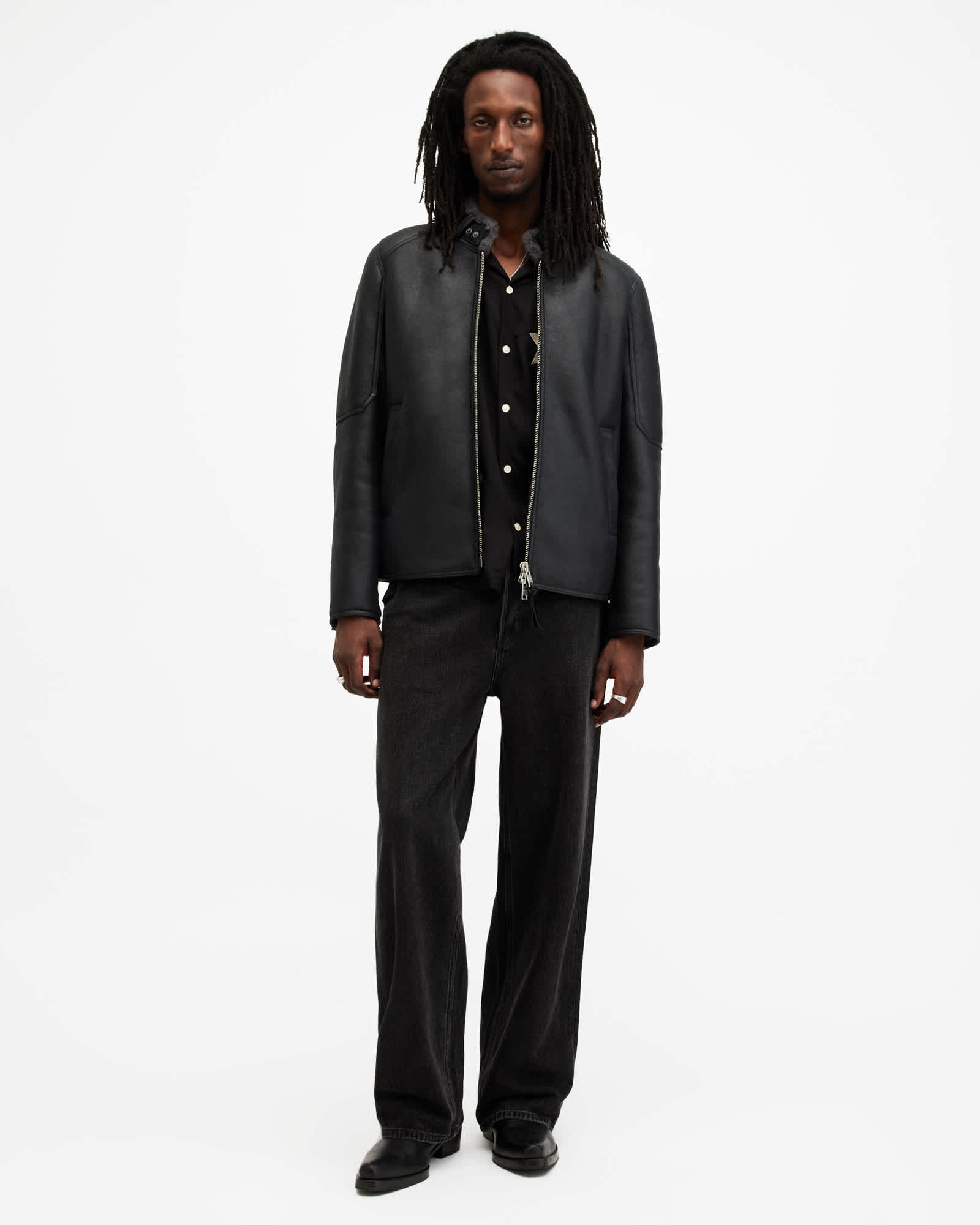 All Saints Hayward Shearling Relaxed Fit Jacket Black