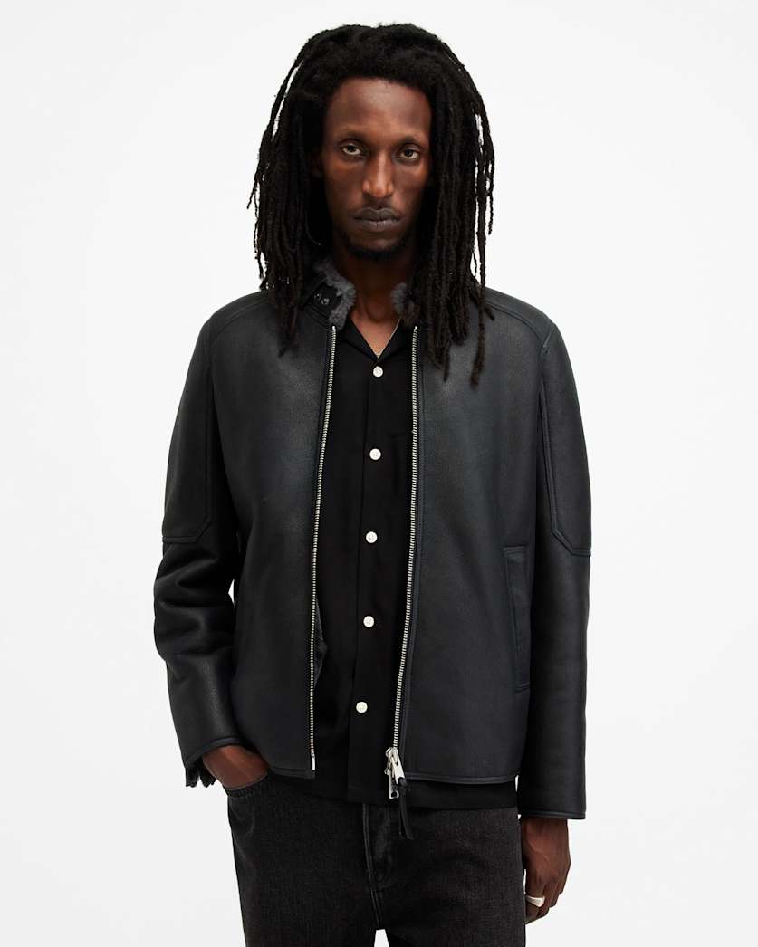 all saints Hayward Shearling Relaxed Fit Jacket Black