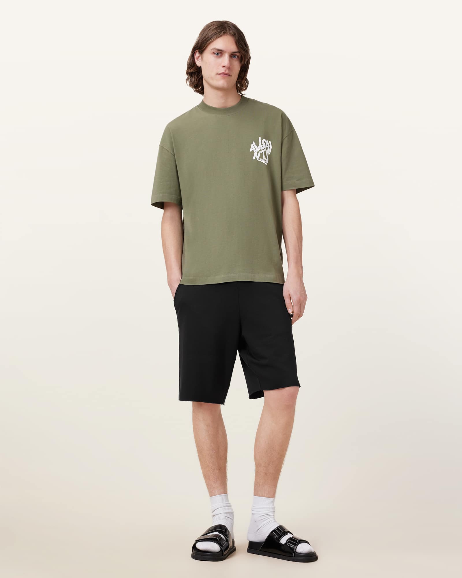 All Saints Helix Straight Fit Sweat Shorts Jet Black