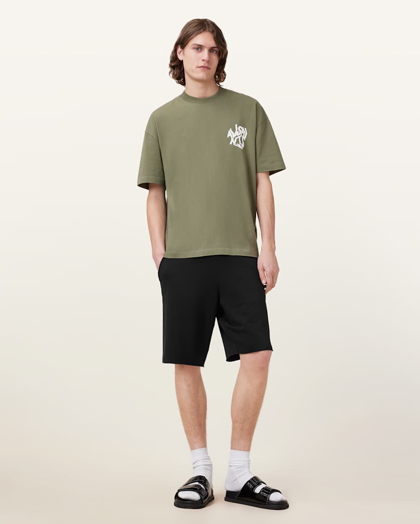 all saints Helix Straight Fit Sweat Shorts Jet Black