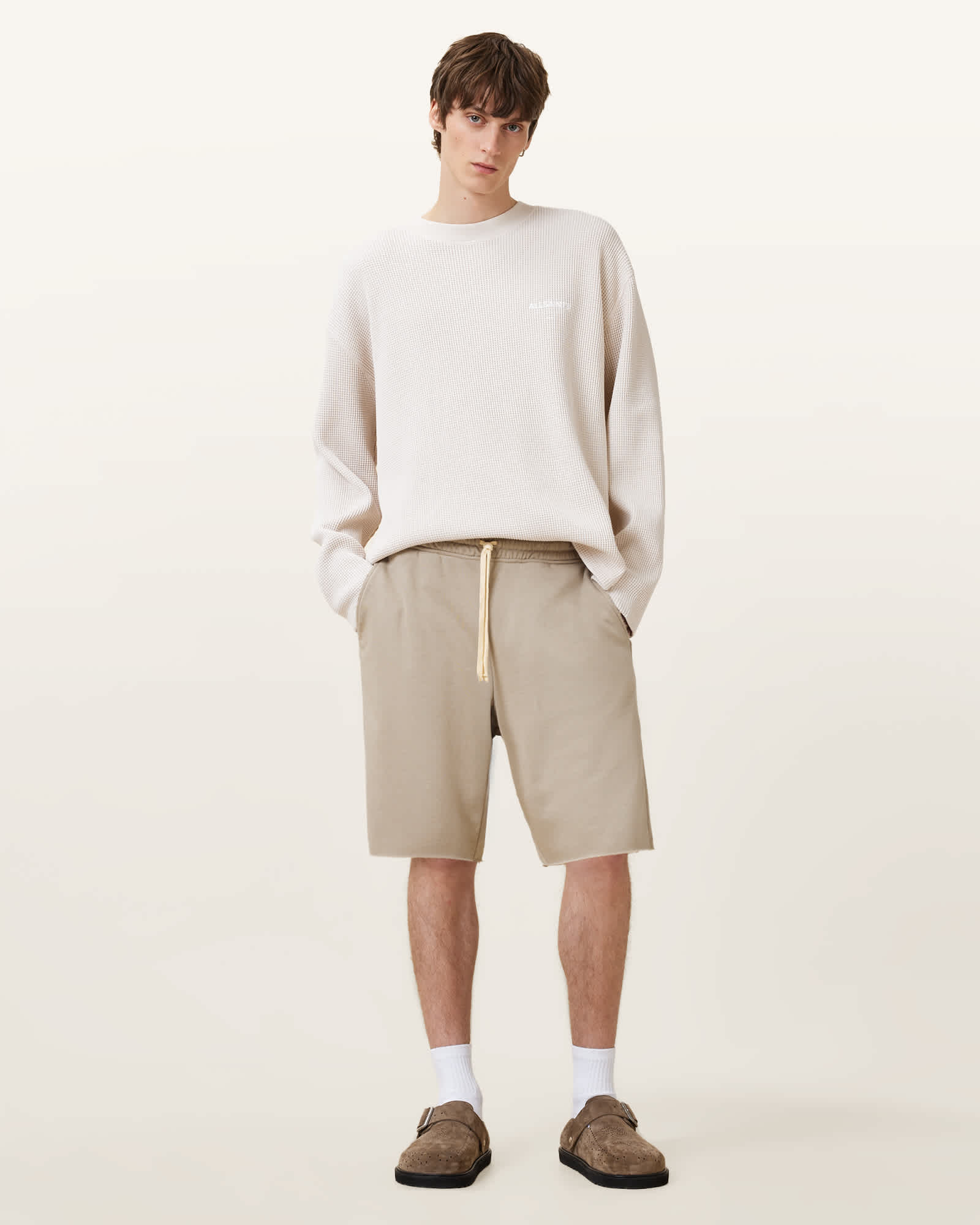 All Saints Helix Straight Leg Sweat Shorts Mire Brown