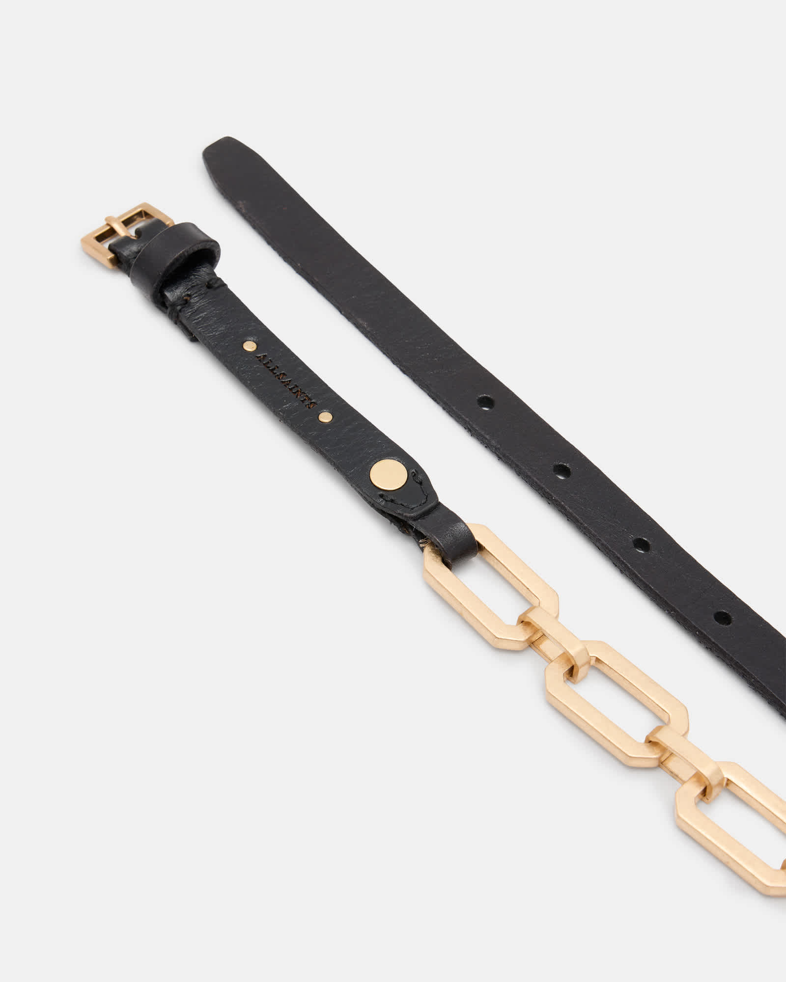All Saints Helly Skinny Leather Chain Belt BLACK/WARM BRASS