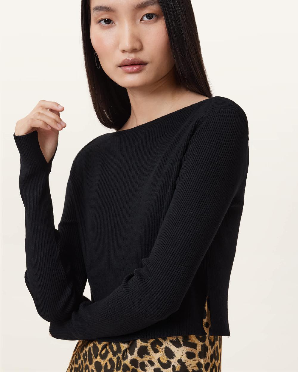 All Saints Hera Leopard Print 2-In-1 Midi Dress Black