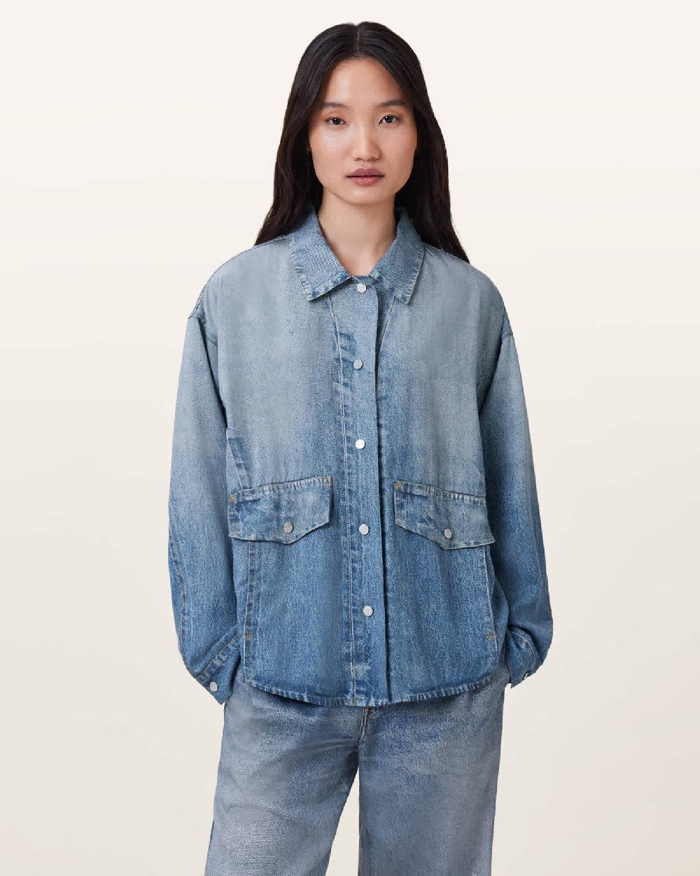 All Saints Hettie Illusion Oversized Shirt Illusion Indigo