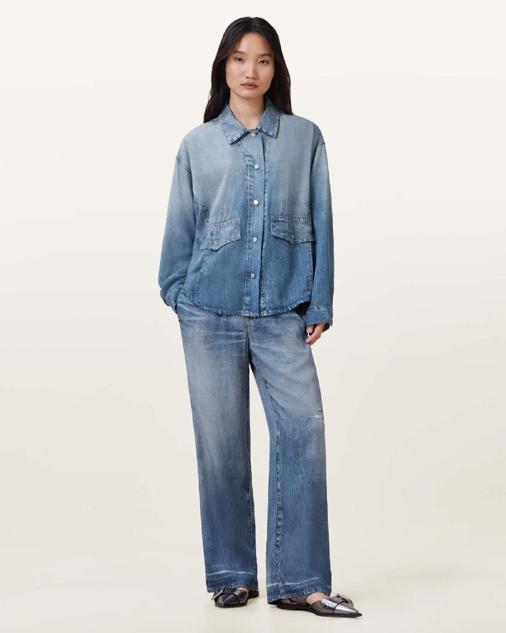 All Saints Hettie Illusion Oversized Shirt Illusion Indigo