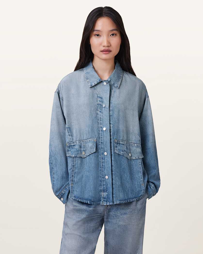 all saints Hettie Illusion Oversized Shirt Illusion Indigo