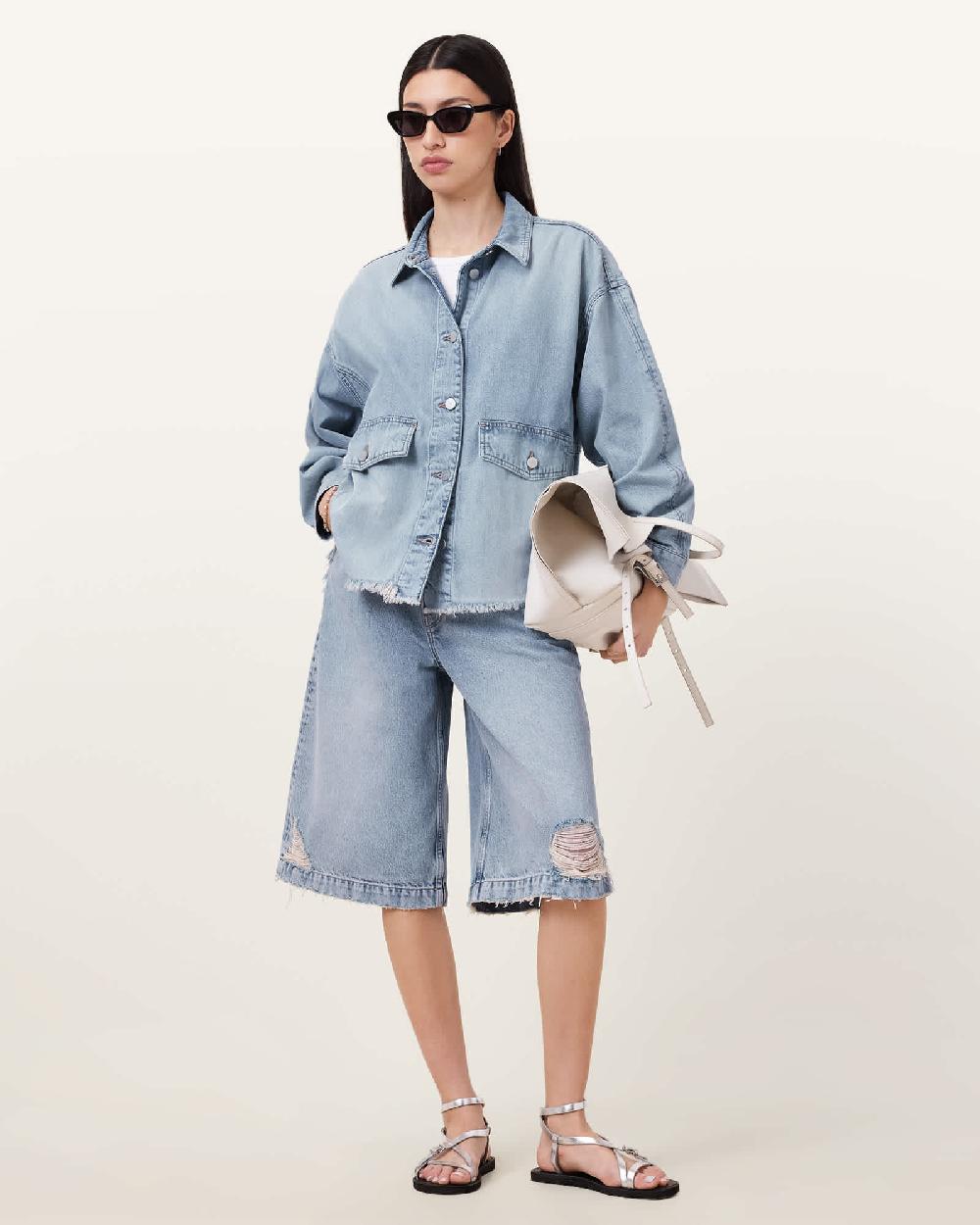 All Saints Hettie Oversized Denim Shacket Light Indigo