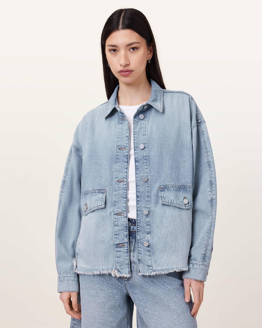 All Saints Hettie Oversized Denim Shacket Light Indigo