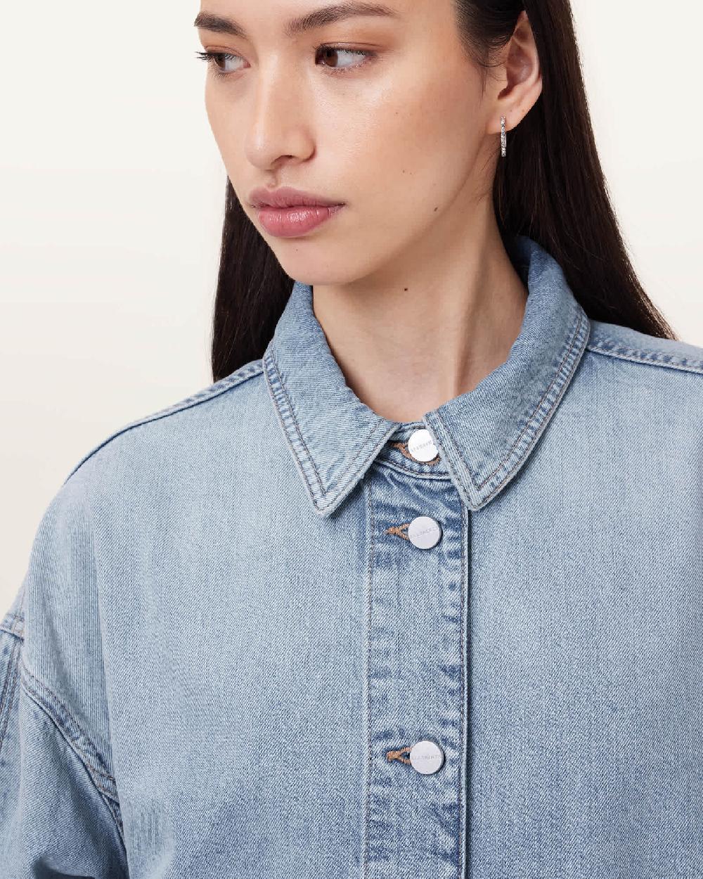 All Saints Hettie Oversized Denim Shacket Light Indigo