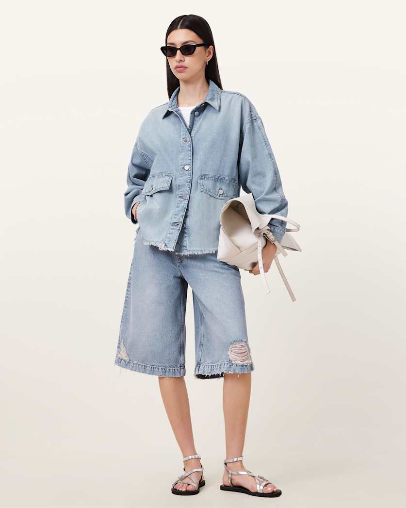 all saints Hettie Oversized Denim Shacket Light Indigo