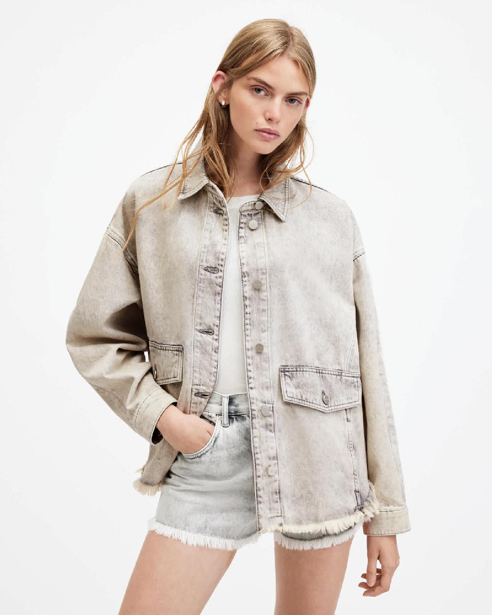 All Saints Hettie Oversized Denim Shacket Snow Grey