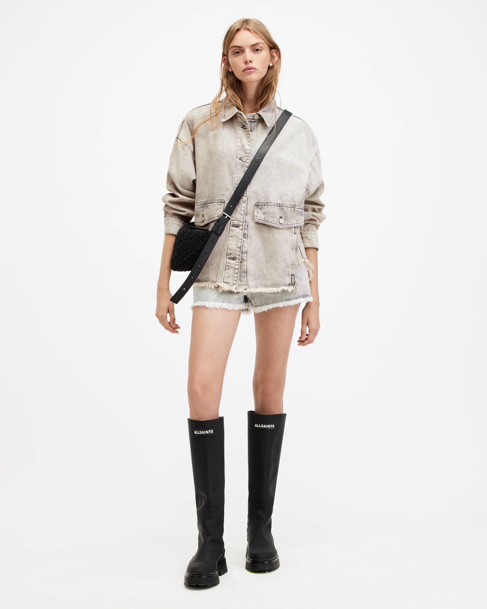 All Saints Hettie Oversized Denim Shacket Snow Grey