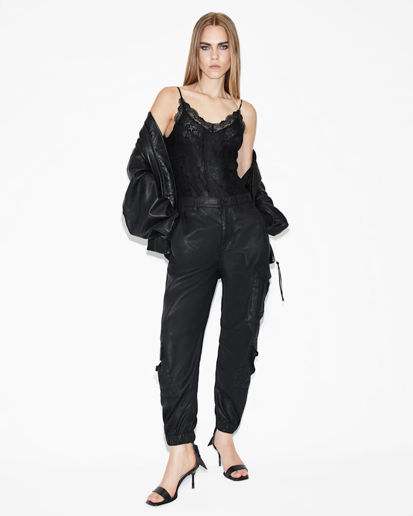 all saints Himari Coated Relaxed Fit Cargo Pants Coated Black