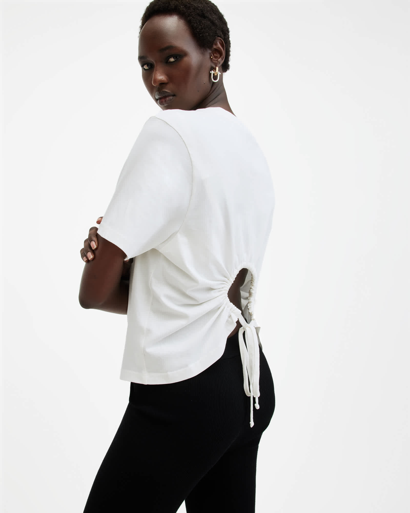 All Saints Holli Drawcord Crew Neck T-Shirt Optic White