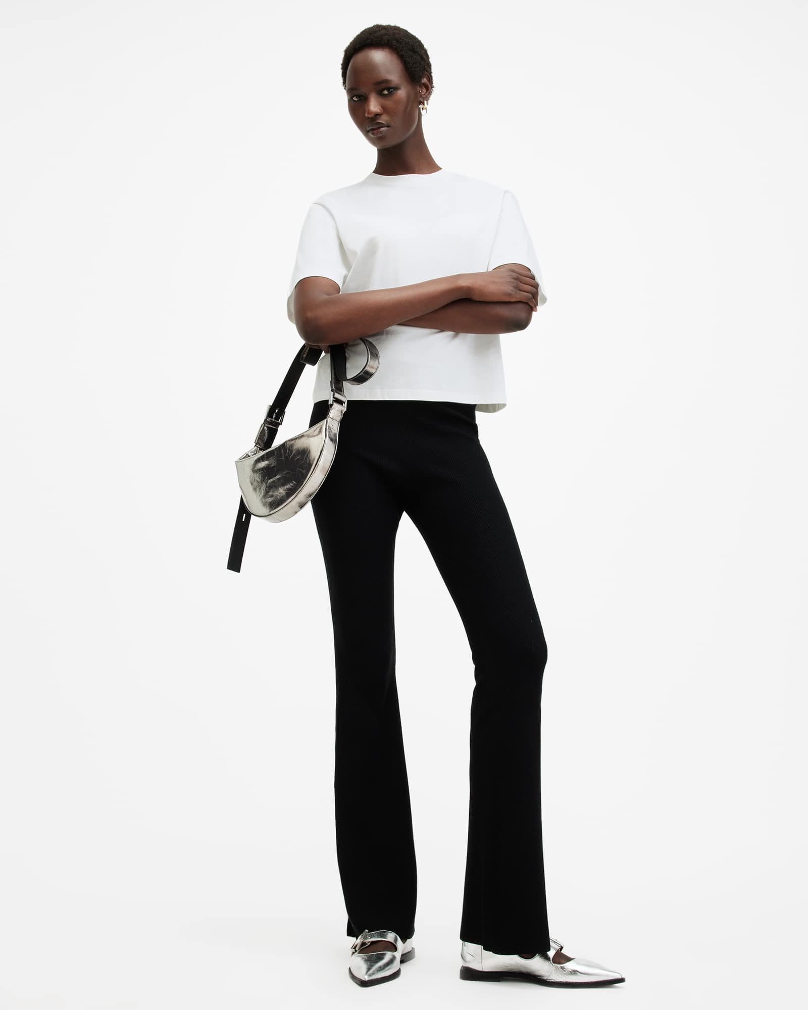 All Saints Holli Drawcord Crew Neck T-Shirt Optic White