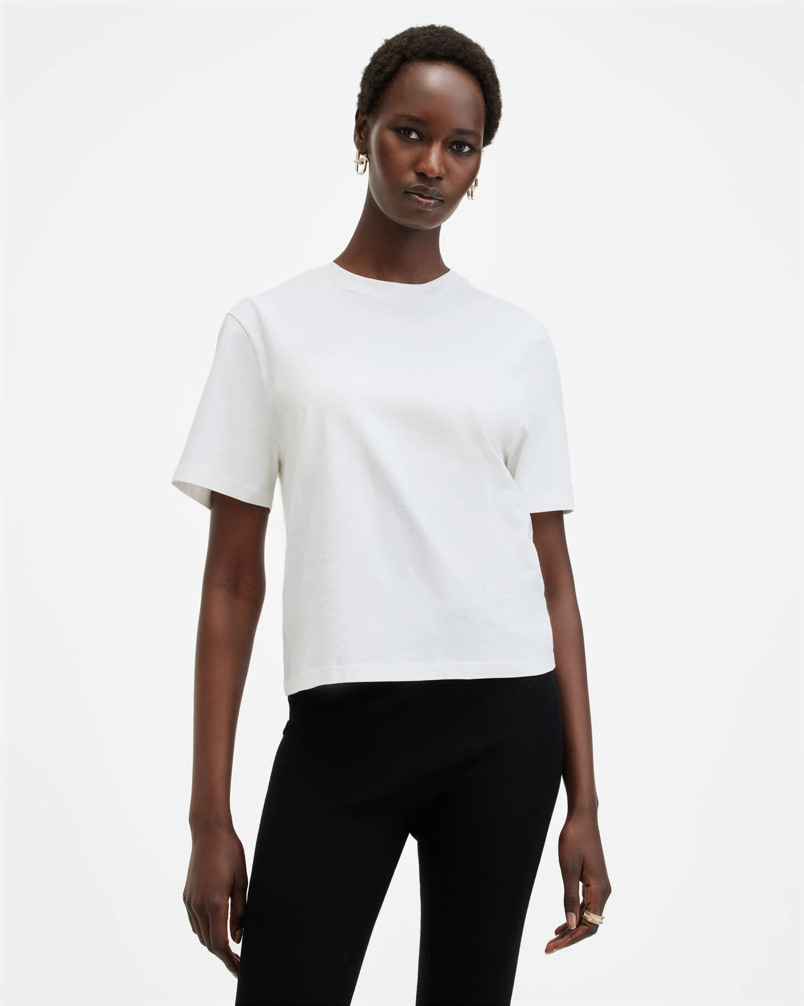 All Saints Holli Drawcord Crew Neck T-Shirt Optic White