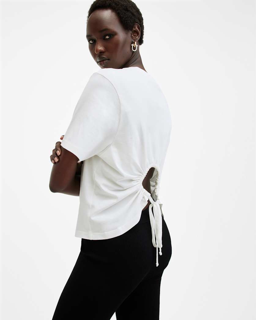 all saints Holli Drawcord Crew Neck T-Shirt Optic White